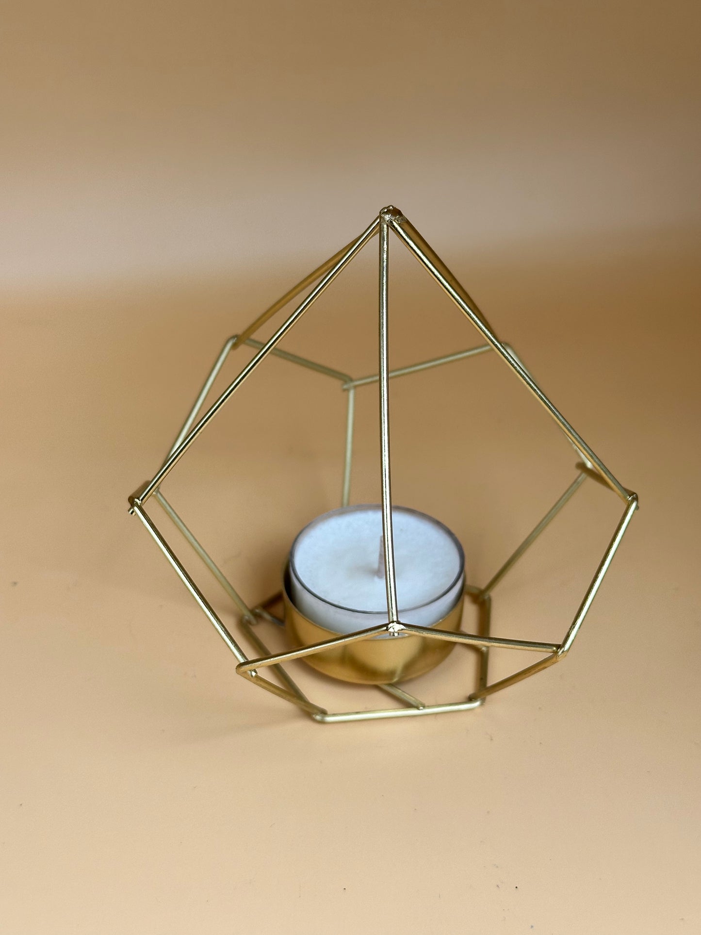 Two-Pack Gold Diamond Prism Tealight Holders WITH Tealights