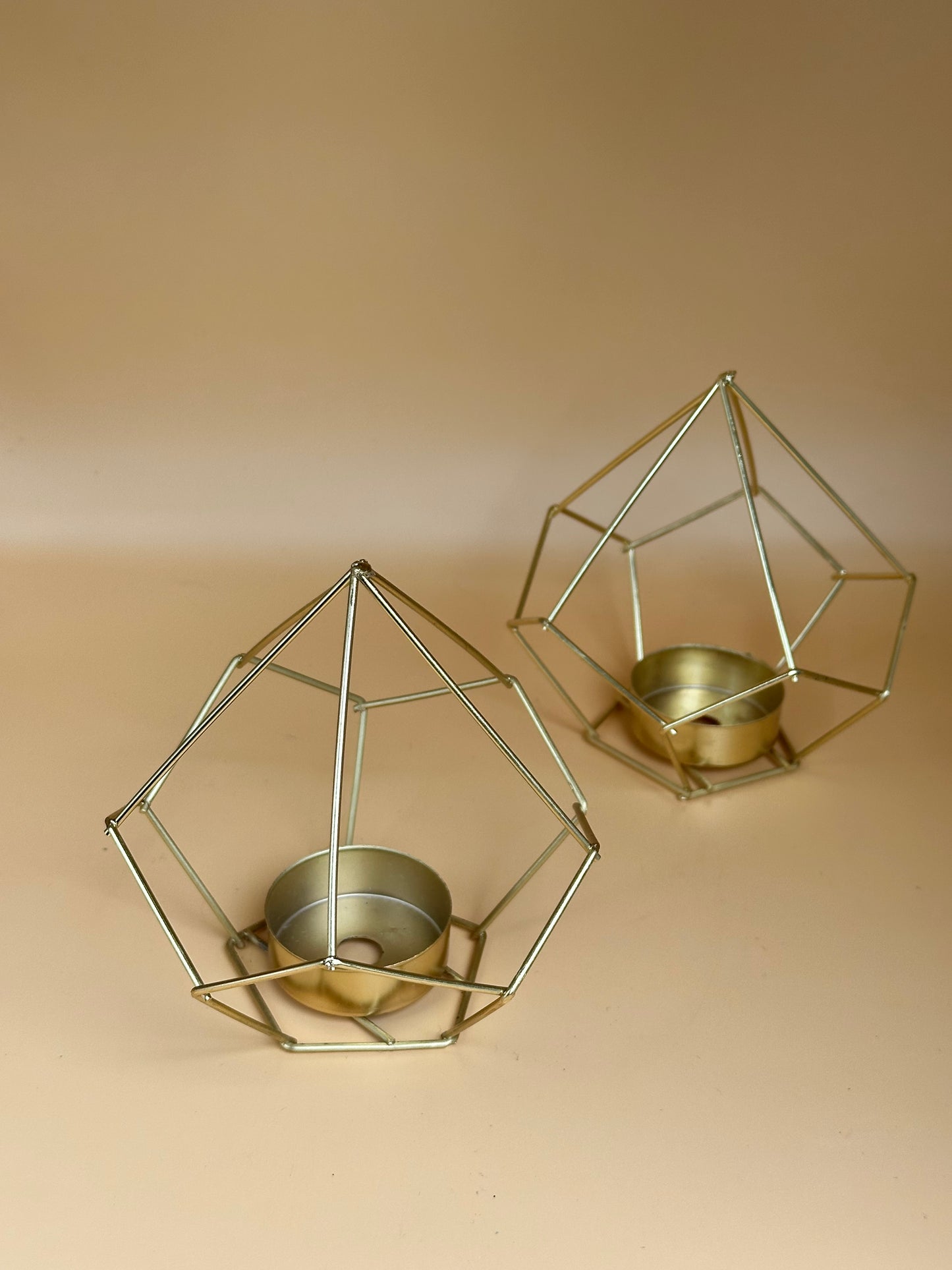 Two-Pack Gold Diamond Prism Tealight Holders WITH Tealights