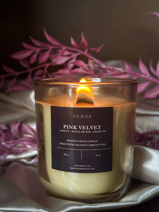 Pink Velvet Wooden Wick Candle