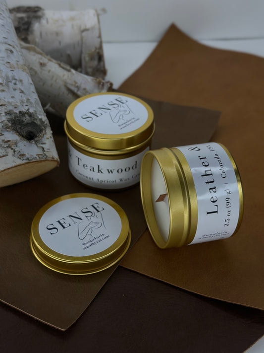 Teakwood & Leather Wooden Wick Candle