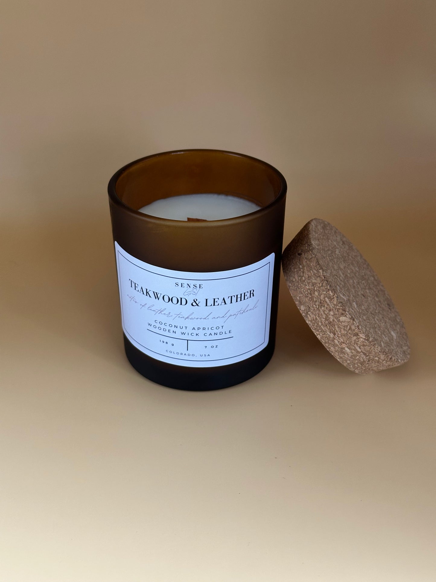 Teakwood & Leather Wooden Wick Candle